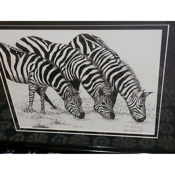 Original Lithograph in Pen & Ink, Zebras Drinking Signed Limited Edition #4/250 - Picture 10 of 16